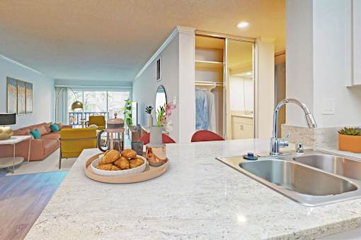 a kitchen with a sink and a counter top at Casa Granada, Los Angeles, California
