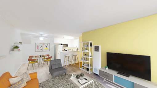 One Bedroom Apartment living room at West Park Village, California
