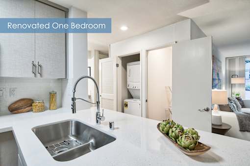 A renovated one bedroom apartment with a modern kitchen at The Meadows Apartments, Culver City , CA 90230