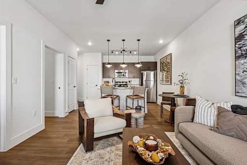 Model Unit living room in Chapel Park Apartments in Waco, TX
