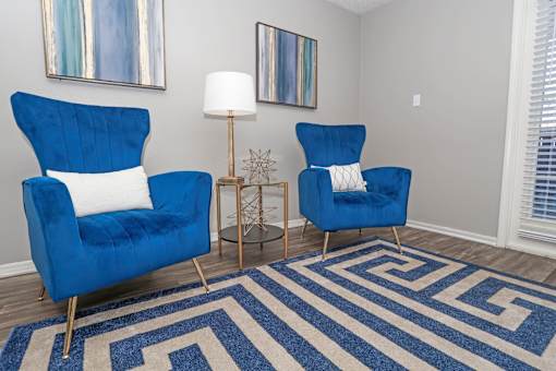 Model apartment living room at The Oasis apartments in Bossier City, LA