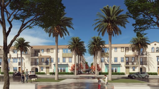 Exterior Rendering of Buildings with Palm Trees