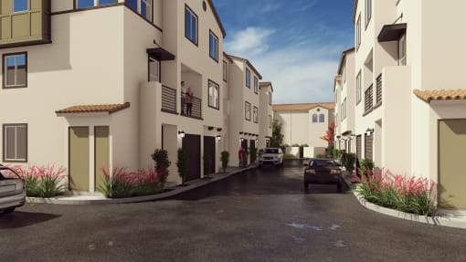 Rendering of the Buildings, Roads, and Garages.