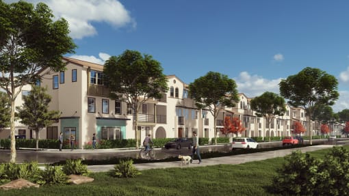 Rendering of Buildings, Landscaping, and Road