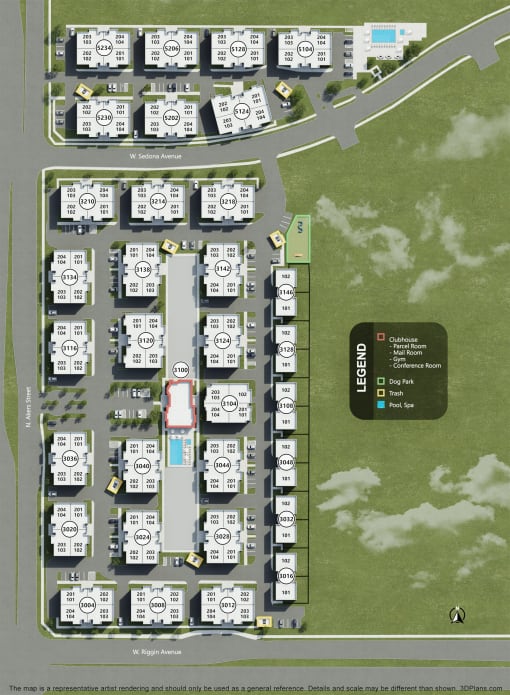 a site plan of a nursing home community with buildings and a parking lot