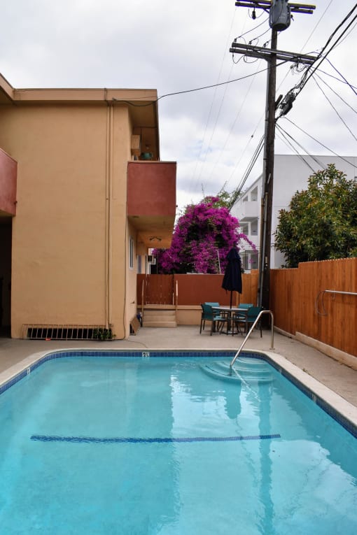 Community pool and seating area