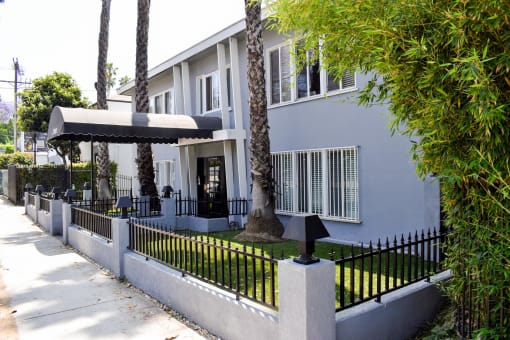 landscaped lawns at the front of the community