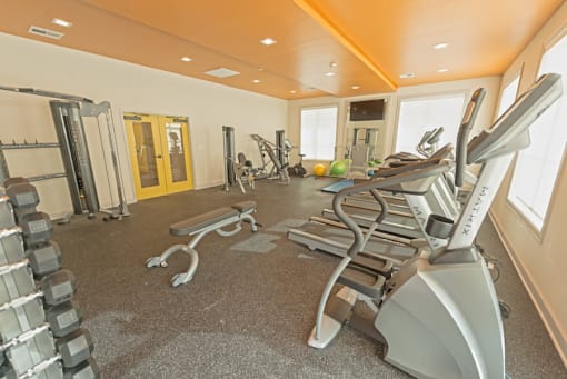 the gym at Midtown Sam Houston Apartments, Huntsville