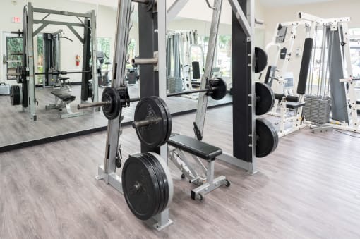 fitness center  with free weights