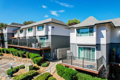 Elevated view of Persimmon Terrace private patio and landscaping