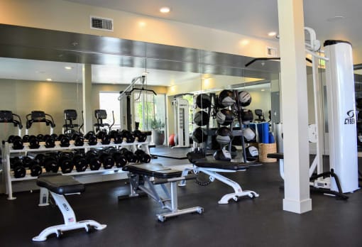 community gym with mirrored wall