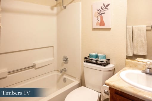 a bathroom with a toilet and a tub and a sink
