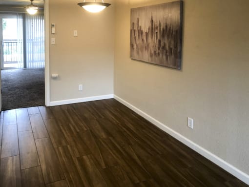 View of living area with wood look flooring