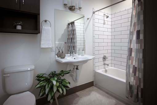 A white toilet sits next to a sink in a bathroom.