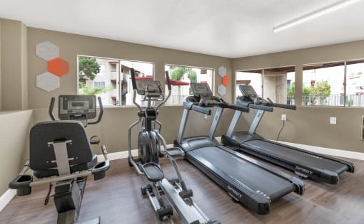the gym at the landing has plenty of exercise equipment at Glen Brae, Glendale, Arizona