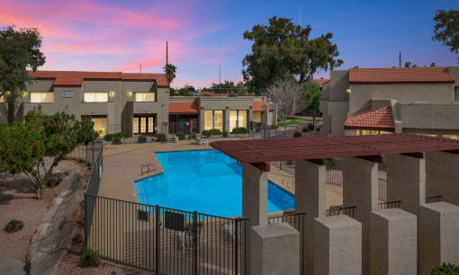 an aerial view of a swimming pool at dusk at Glen Brae, Glendale