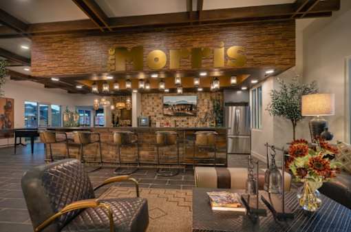 The lobby of the Moonshine lodge is shown.