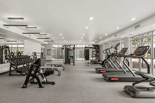 Fully equipped fitness center with cardio equipment at Lucero Apartments, Arizona