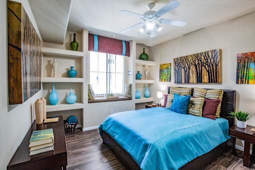 Bedrooms with Ceiling Fans at LV Apartments 89084