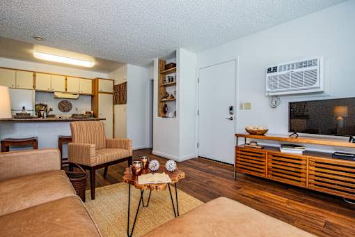 Living Room with Hardwood Floors at SLC Rental 84116