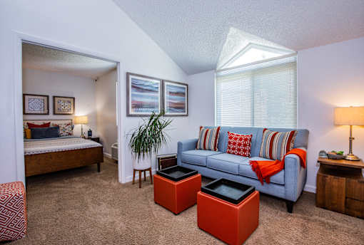 Spacious Living Room with Vaulted Ceilings at Salt Lake City Apartment