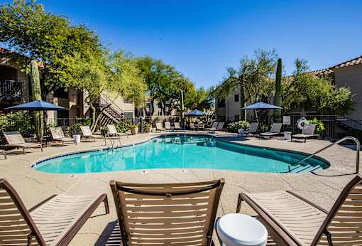 Foothills Apartments Tucson with Crystal Clear Swimming Pool and Relaxing Sundeck