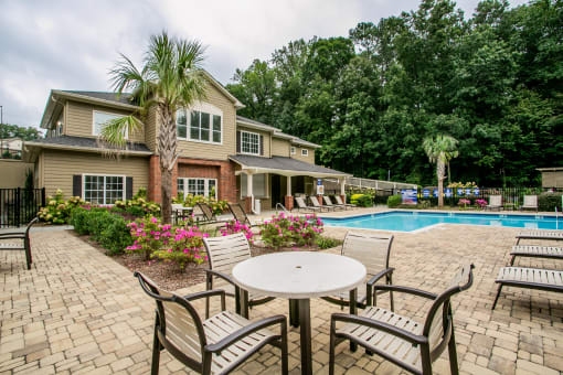 Poolside Seating and Sundeck at Glen Park Apartments Pool
