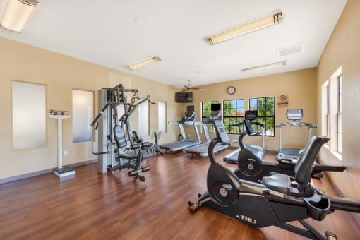 Fully equipped gym at apartments near Presbyterian Hospital