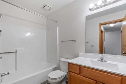 a bathroom with a sink toilet and a mirror