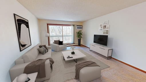 a living room with a couch and a coffee table