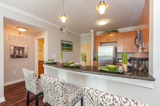 European-Style Kitchen With Breakfast Bar at 45 Madison Apartments, Kansas City, MO