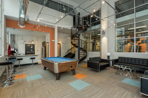 Community Clubhouse with Pool Table at The Locks Apartments, Richmond, VA, 23219