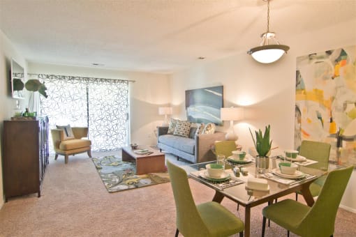 Living Room With Dining Area at Lakecrest Apartments, PRG Real Estate Management, Greenville, South Carolina
