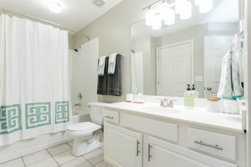 a bathroom with a sink toilet and shower at The Resort At Lake Crossing Apartments, PRG Real Estate, Lexington, KY