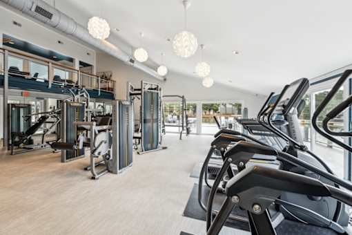 A gym with treadmills, elliptical machines, and other cardio equipment. at Linkhorn Bay Apartments, Virginia, 23451
