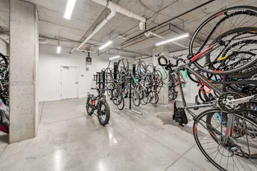 A bike shop with many bicycles on display.