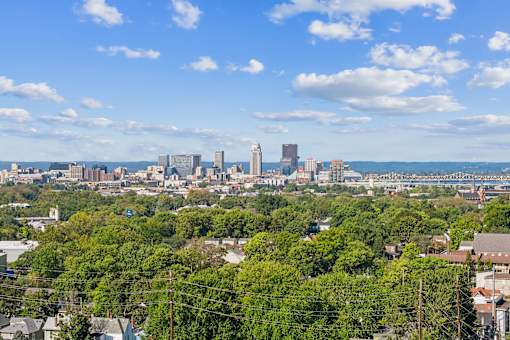 A cityscape at AMP Apartments, Louisville