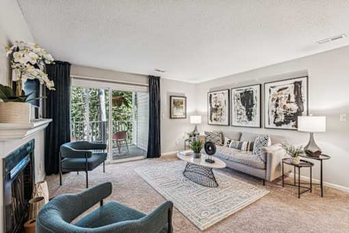 Living Room With Balcony at Park Ridge Estates, North Carolina, 27713