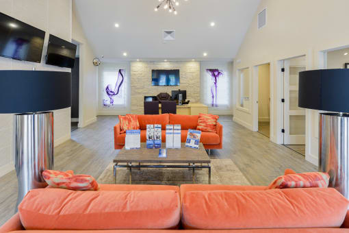 Modern living room at Palm Crossing Apartments in Winter Garden, FL