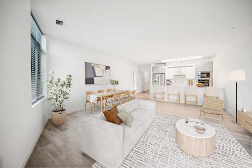 Living Room With Kitchen Area at The Locks Tower, Virginia