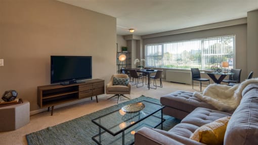 Living room with modern decor at The Lafayette, Norfolk, VA