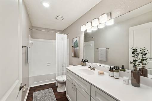 A bathroom with a white sink and a white toilet at Beacon Ridge Apartments, PRG Real Estate Management, Greenville, 29615