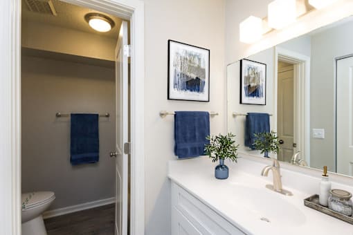 A bathroom with a white sink and a toilet.