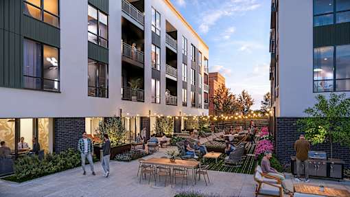 The Mews Courtyard amenity space at Poppy in Richmond, VA