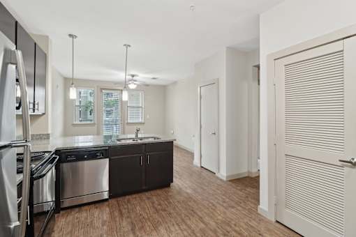 Modern Kitchen and and Spacious Living Room at District at Medical Center, San Antonio