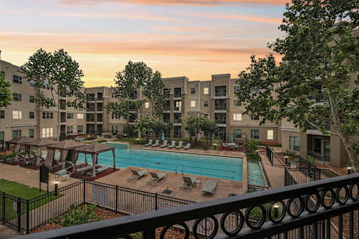 Evening Time View of the Pool at District at Medical Center, San Antonio