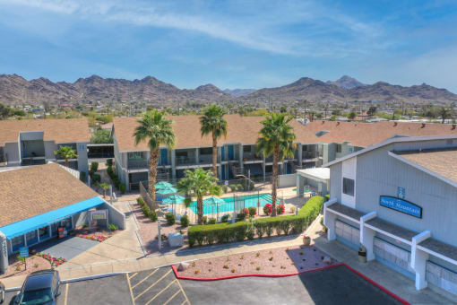 Aerial View of Property - Pool View and Mail Area