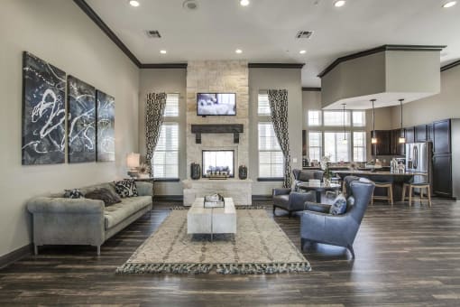 Clubhouse with Kitchen & Business Center  at Overlook at Stone Oak Park Apartments, San Antonio, TX