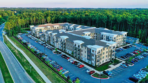 Aerial view of property at Pointe at Lake Crabtree Apartments, Morrisville, NC, 27560