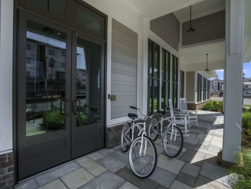 Ample Outdoor Space For Bike Parking at Pointe at Prosperity Village Apartment Rentals for Rent in North Carolina